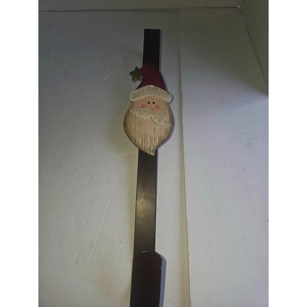 Metal & Wood Santa Claus Christmas Stocking Hanger Hook, Black, Small